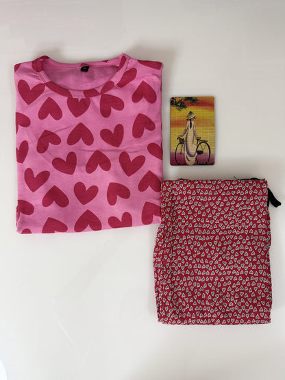 Pink with Red Hearts Printed Feeding Top and Pant Set