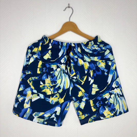 Women’s Navy Blue Blue & Yellow Abstract Floral Printed Shorts