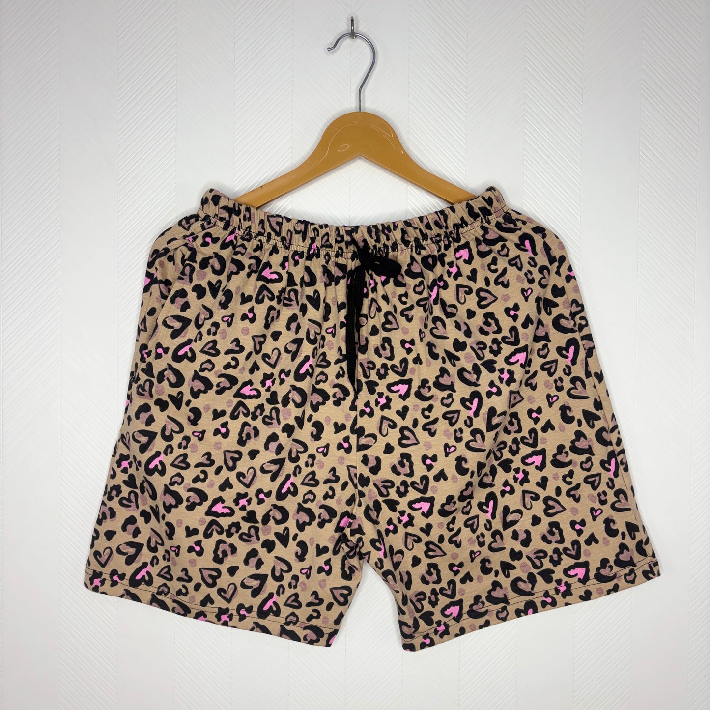 Women’s Beige Leopard Heart Printed Shorts