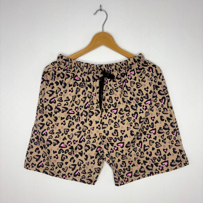 Women’s Beige Leopard Heart Printed Shorts