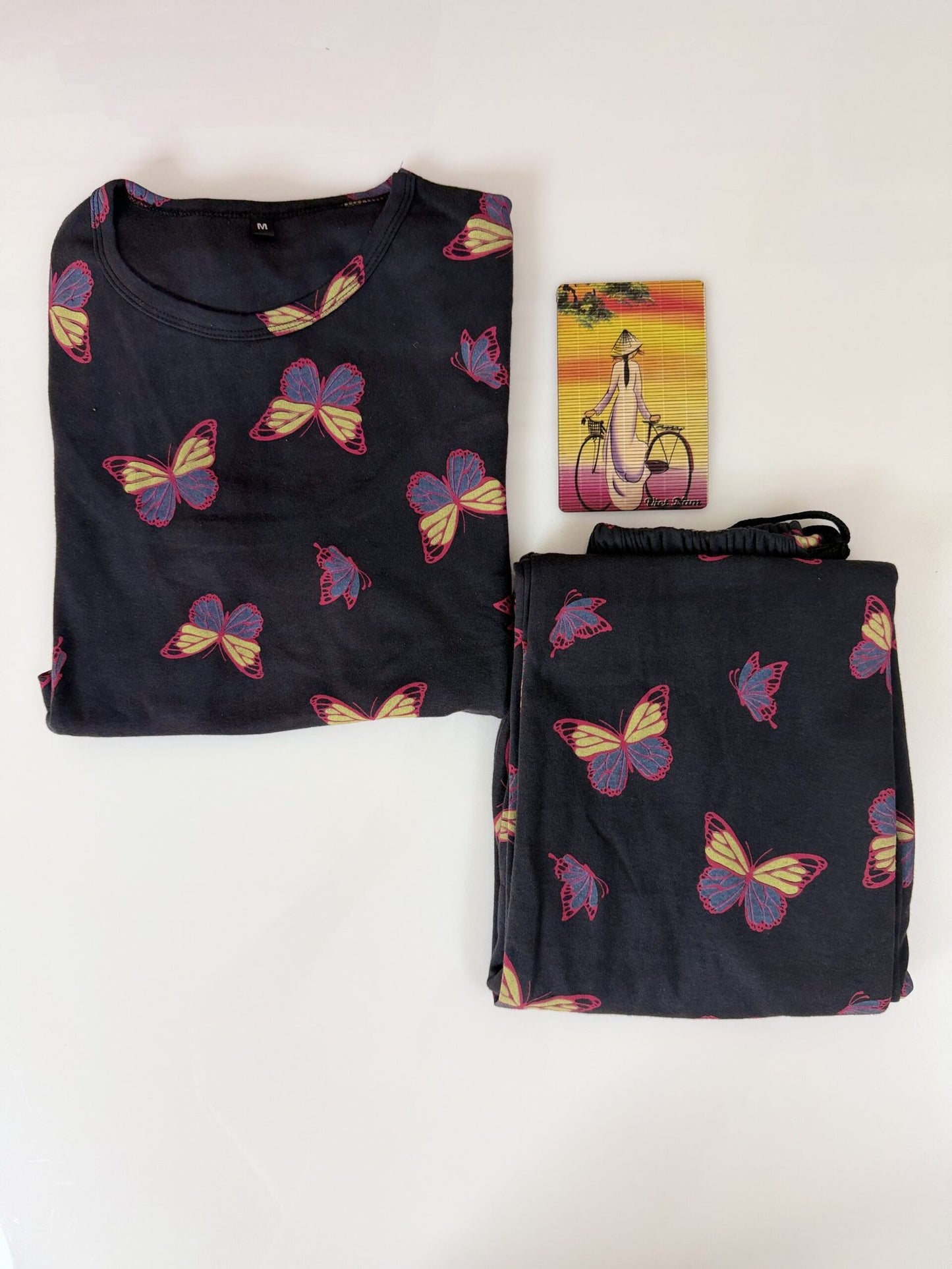 Black with Double Color Butterfly Printed Feeding Top and Pant Set