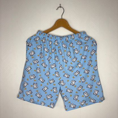 Women’s Sky Blue Cat Printed Shorts
