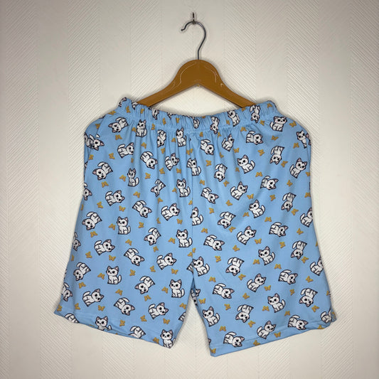 Women’s Sky Blue Cat Printed Shorts