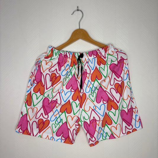 Women’s White Multicolor Heart Printed Shorts