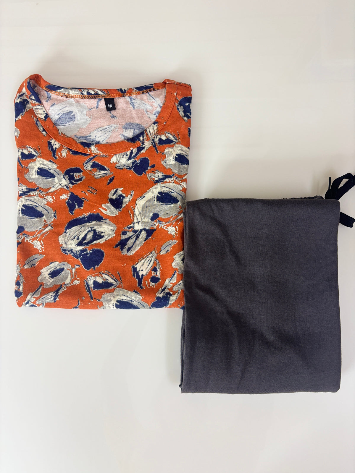 Orange Abstract Print Feeding T-Shirt with Grey Palazzo