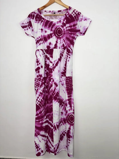 Purple Dye and Tie's Printed Knitted Round-Neck Cotton Lounge Frock