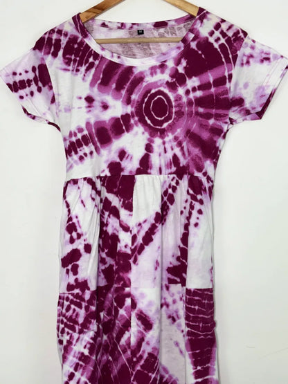 Purple Dye and Tie's Printed Knitted Round-Neck Cotton Lounge Frock