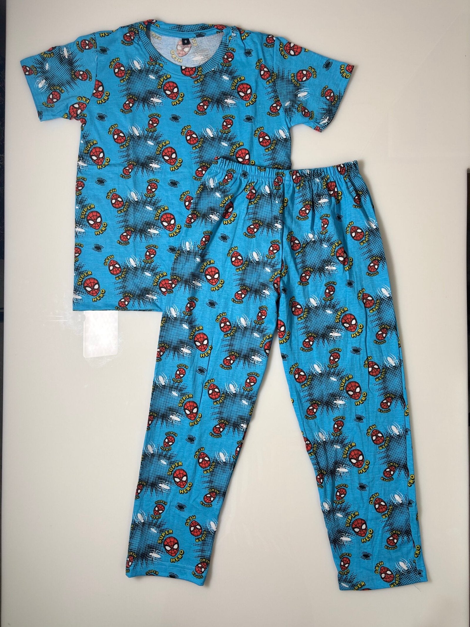 Blue Spidey Face Printed T-Shirt and Pant Co-ords