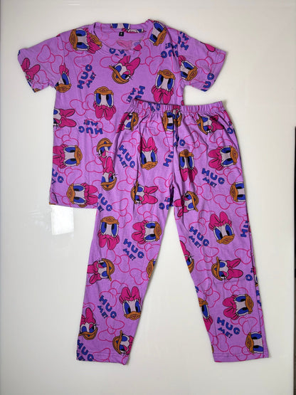 Purple Donald Face Printed T-Shirt and Pant Co-ords
