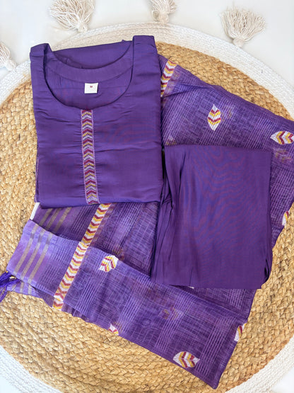 Purple silk cotton 3 piece kurta set