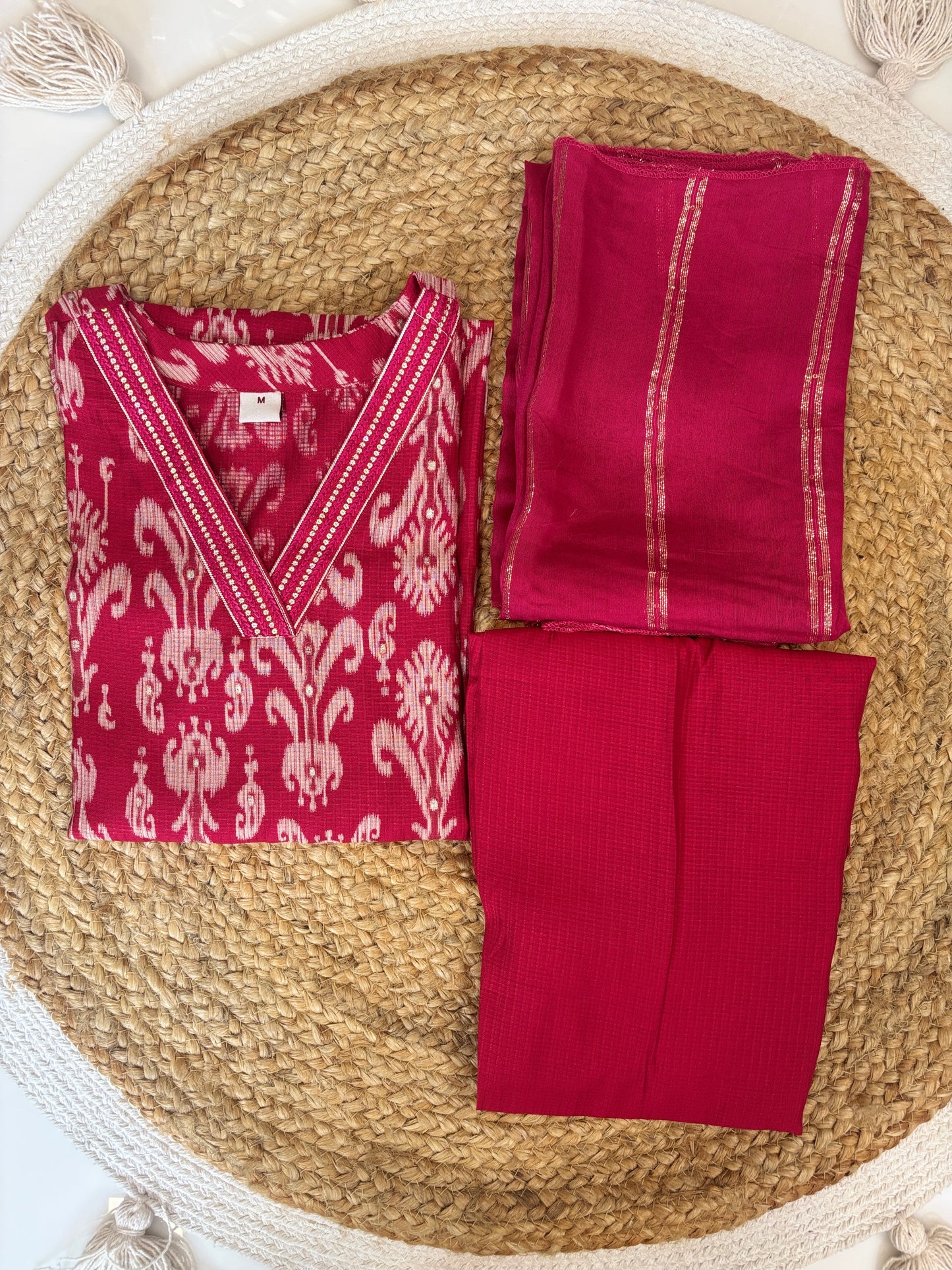 Rani Pink Lurex Fabric 3 piece kurta set