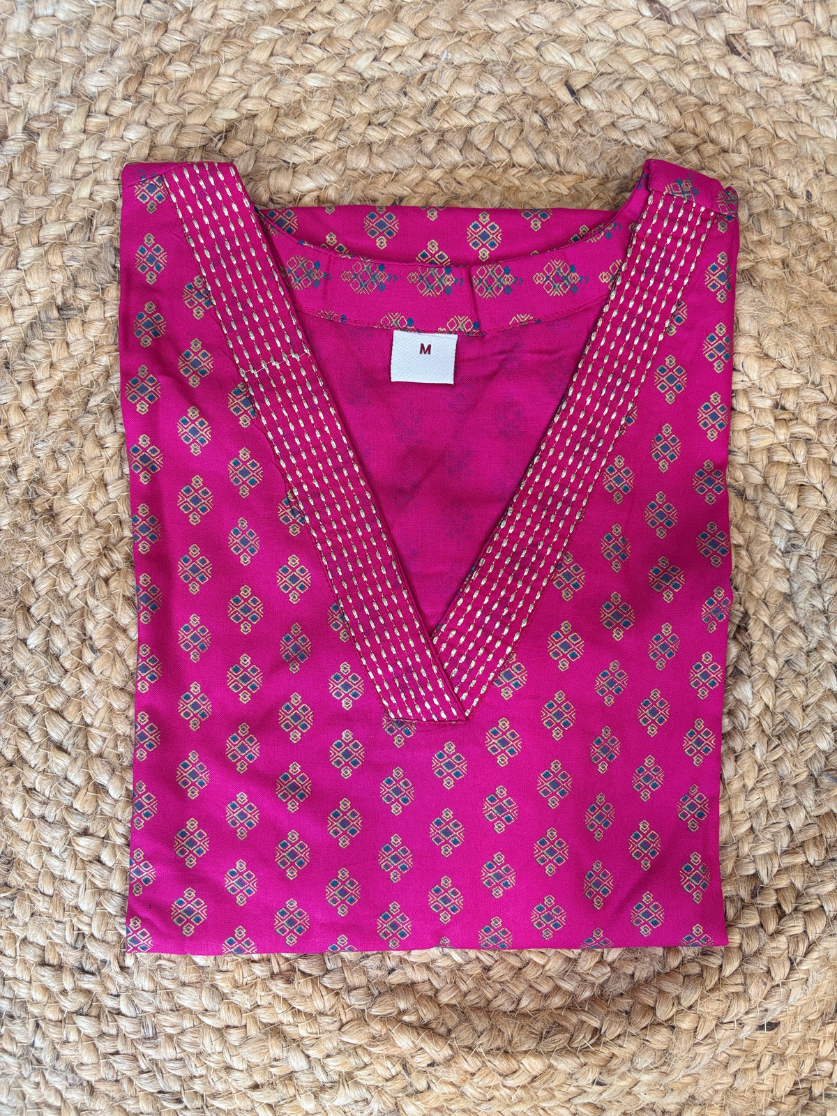 Rani Pink Golden Buti Kurti Top
