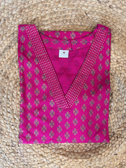 Rani Pink Golden Buti Kurti Top