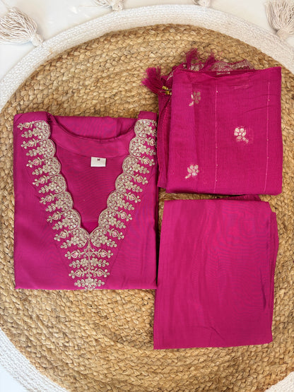 Pink embroidery 3 piece kurta set