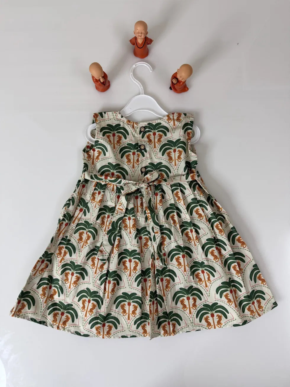 Creamy Sleeveless Coconunt Tree Printed Girl’s Frock