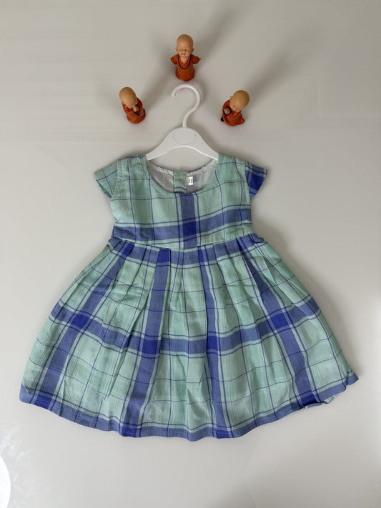 Seafoam Green Sleeveless Plaid Pattern Printed Girl’s Frock