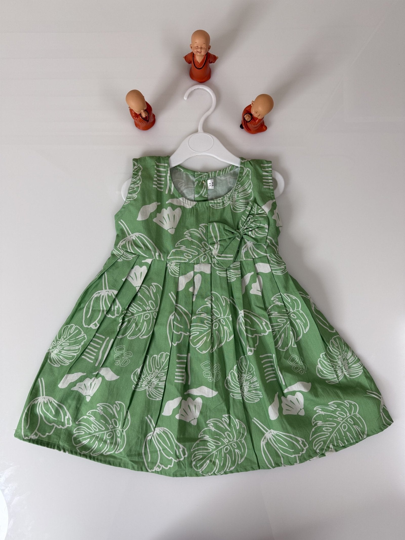 Mint Green Sleeveless Floral Printed Girl’s Frock