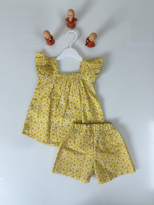 Yellow with Daisy Floral Printed Top and Shorts Coord's