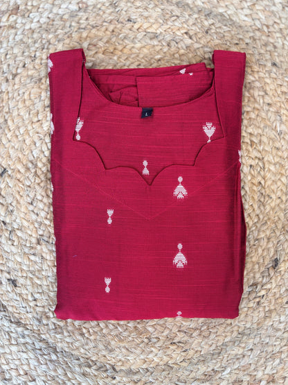 Deep Maroon Red Printed Budget Friendly Frock