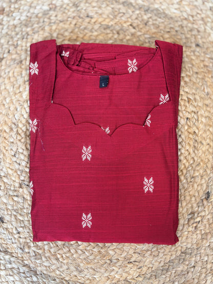 Budget-Friendly Deep Maroon Printed Frock