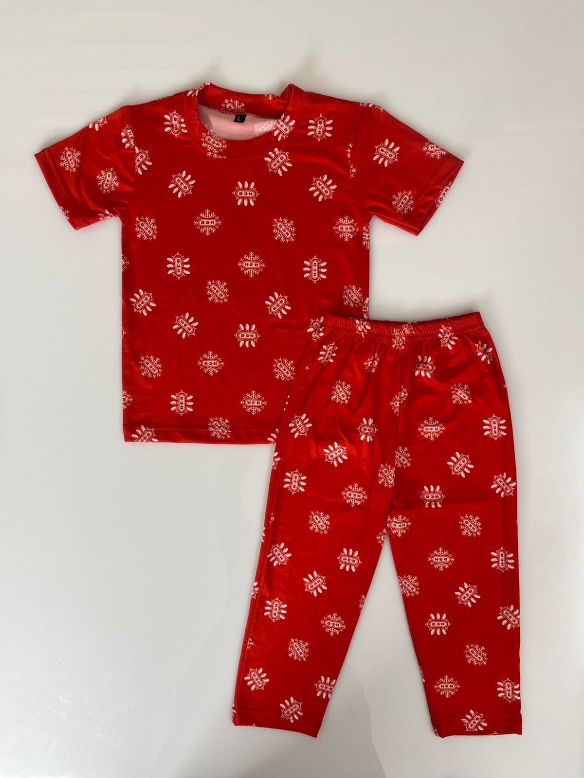 Spun Cotton Fabric Red White Printed T-Shirt and Pant Co-ords