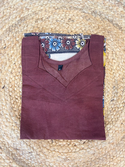 Maroon Kalamkari Temple Print Kurti Top