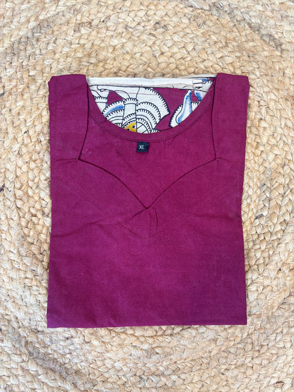 Wine Maroon Kalamkari Kurti Top