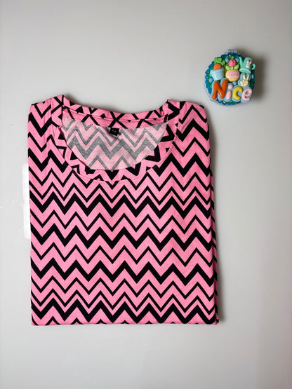 Baby Pink and Chevron Printed Round Neck Long Tunic