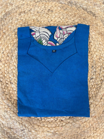 Royal Blue Kalamkari Temple Print Kurti Top
