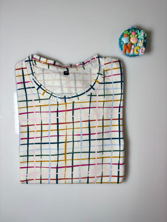 White and Multicolor Stripes Printed Round Neck Long Tunic