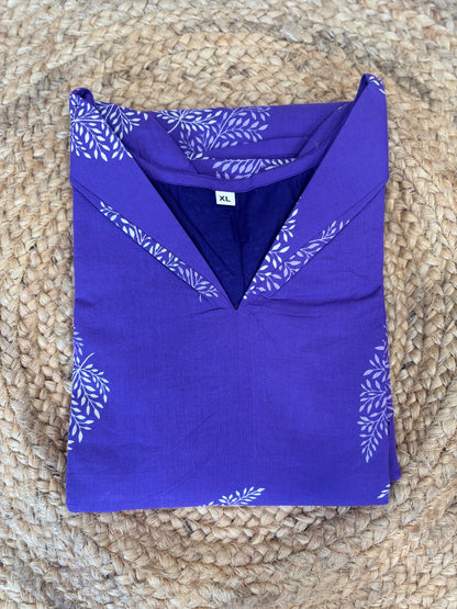Royal Purple White Paisley Buta Print Soft cotton Kurti with full lining