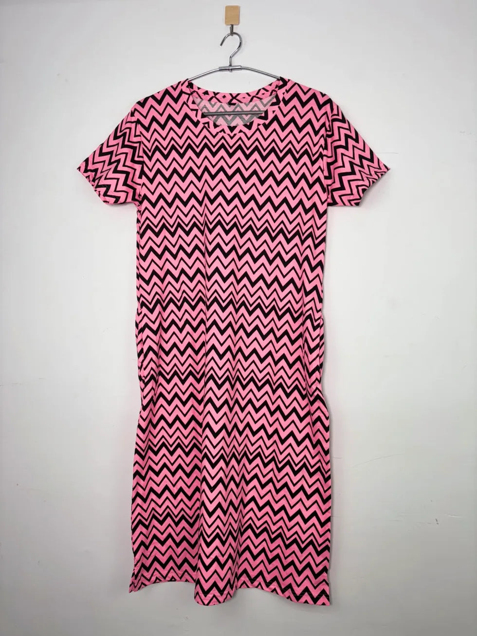 Baby Pink and Chevron Printed Round Neck Long Tunic