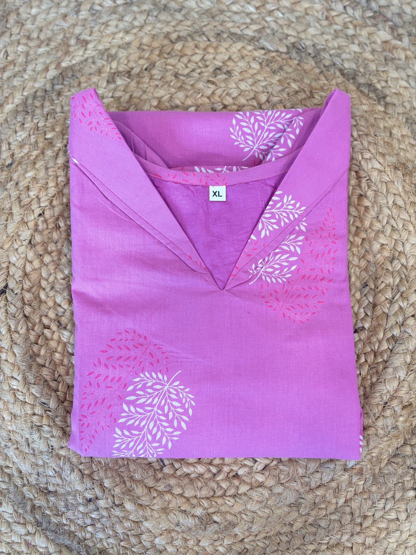 Rani Pink White Paisley Soft cotton Kurti with full lining