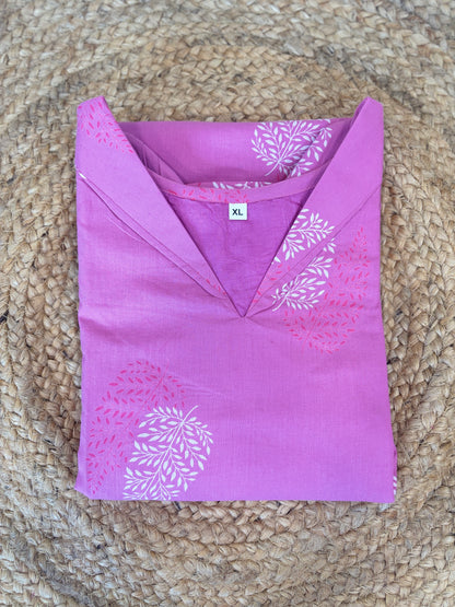 Rani Pink White Paisley Soft cotton Kurti with full lining