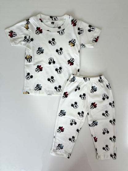 White Mickey Mouse Printed T-Shirt and Pant Co-ords