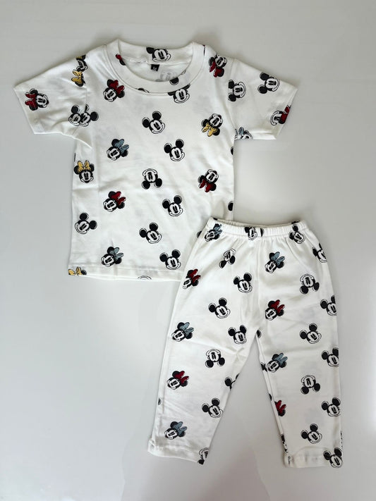 White Mickey Mouse Printed T-Shirt and Pant Co-ords