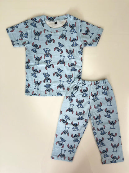 Sky Blue Stitch Printed T-Shirt and Pant Co-ords