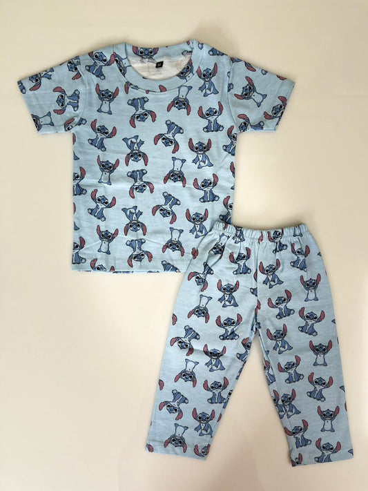 Sky Blue Stitch Printed T-Shirt and Pant Co-ords
