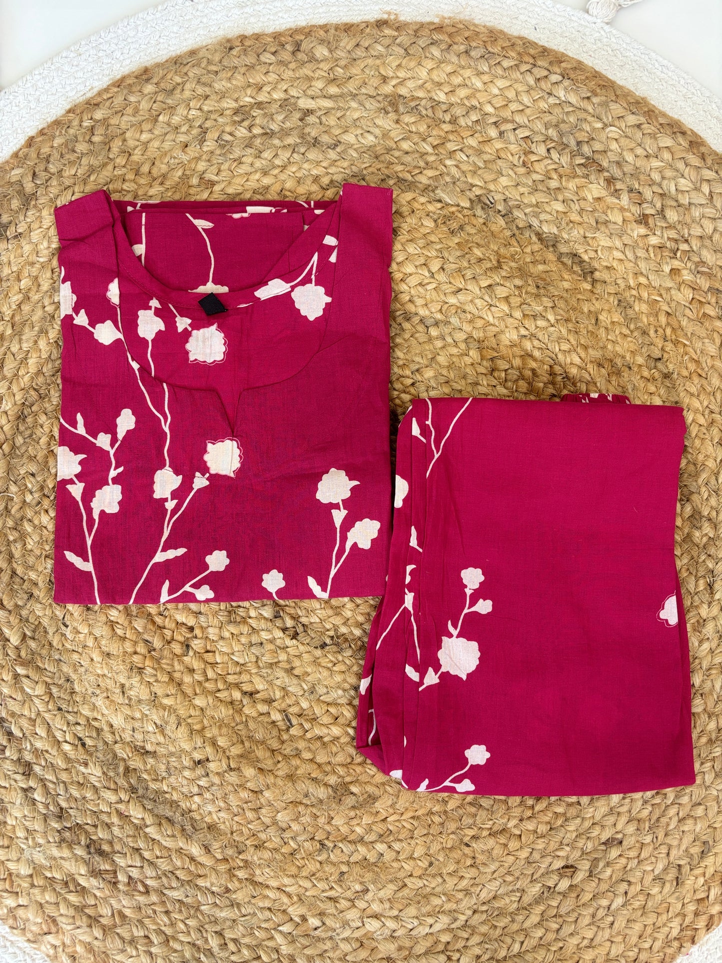 Raspberry Pink Floral Printed Kurti Set