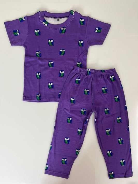 Purple Owl Printed T-Shirt and Pant Co-ords
