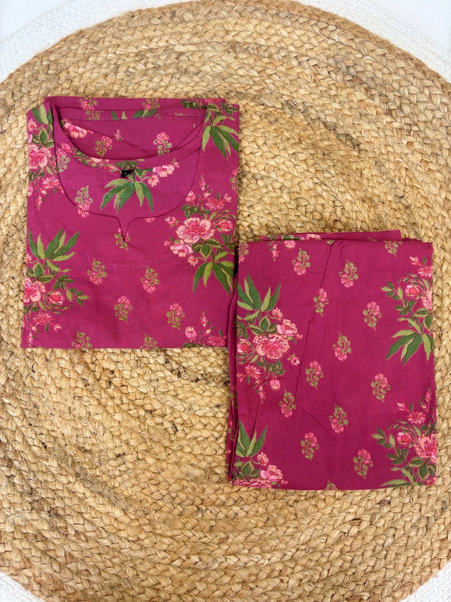 Wine Pink Floral Printed Kurti Set