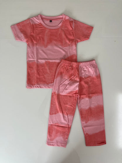 Pink Tie-Dye Printed T-Shirt and Pant Co-ords