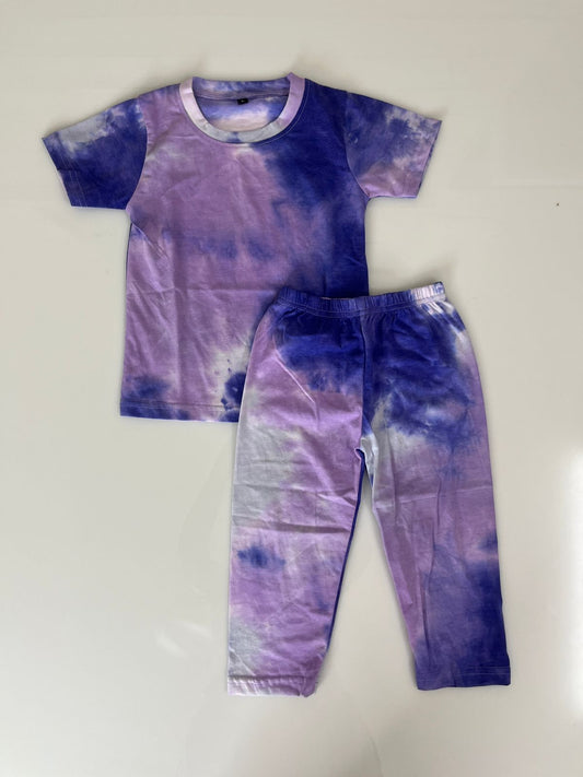 Purple Blue Tie-Dye Printed T-Shirt and Pant Co-ords