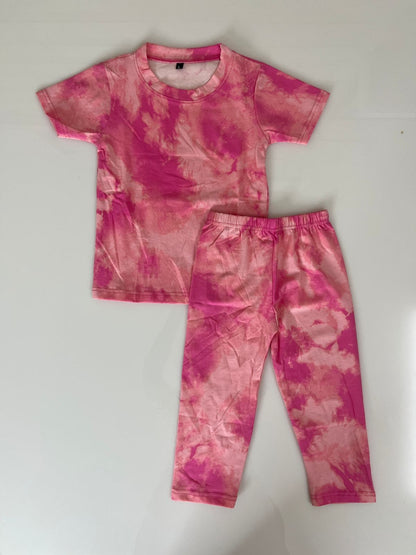 Pink Tie-Dye Printed T-Shirt and Pant Co-ords