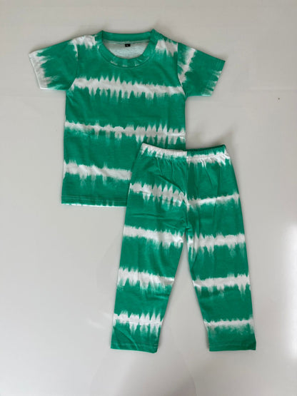 Green Tie-Dye Printed T-Shirt and Pant Co-ords