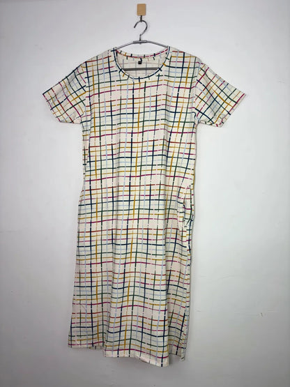 White and Multicolor Stripes Printed Round Neck Long Tunic