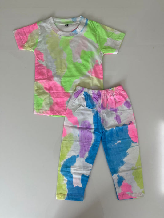 Multicolor Abstract Printed T-Shirt and Pant Co-ords