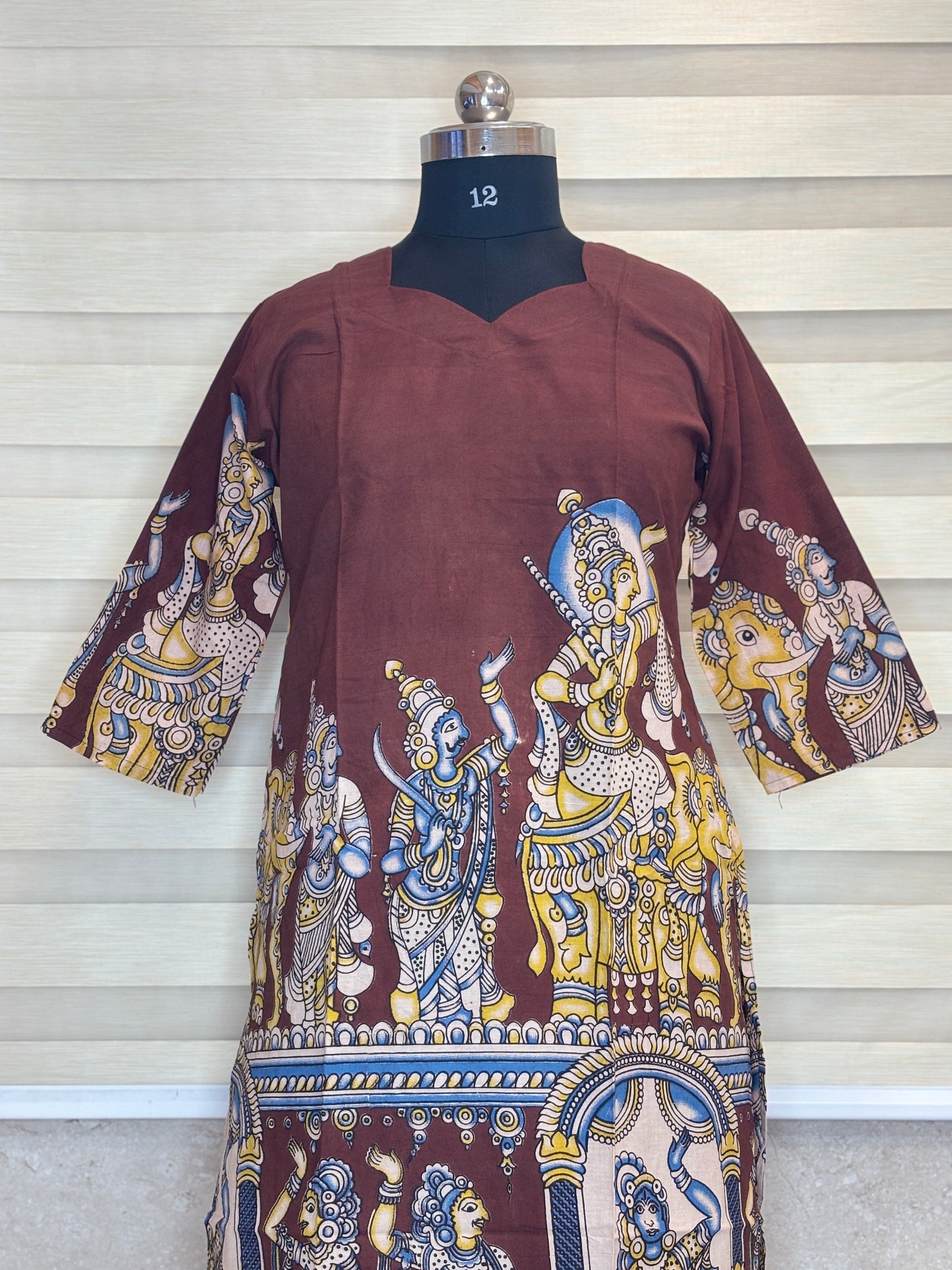 Maroon Kalamkari Temple Print Kurti Top