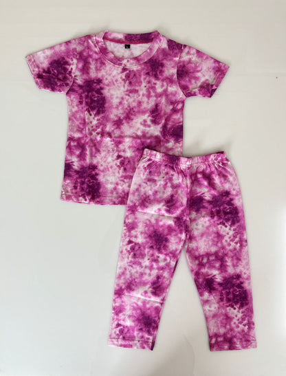 Pink Purple Tie-Dye Printed T-Shirt and Pant Co-ords