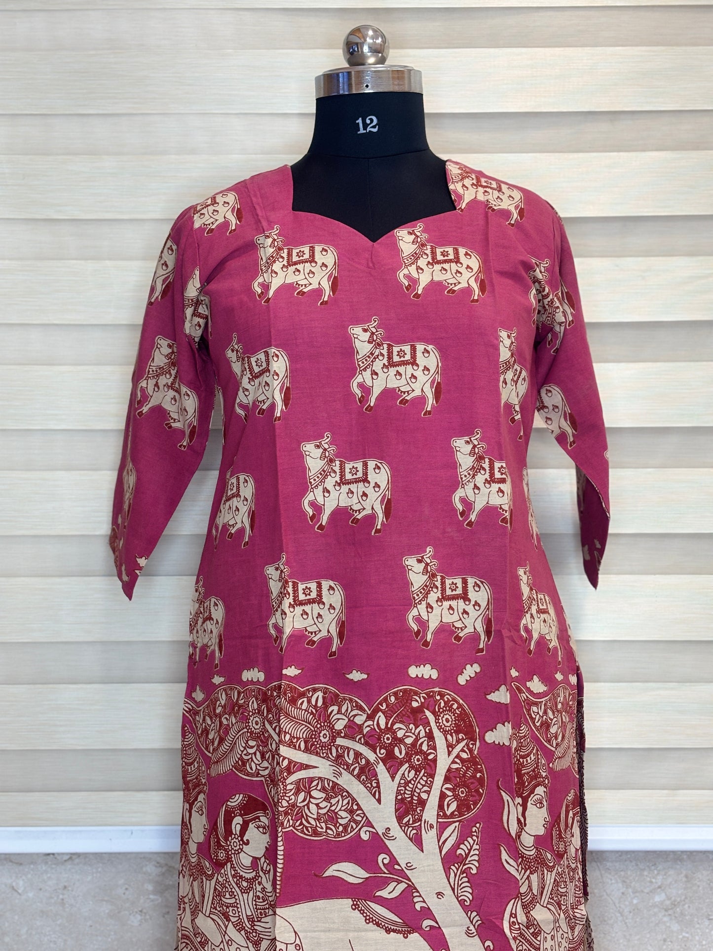 Berry Pink Kalamkari Cow Print Kurti Top